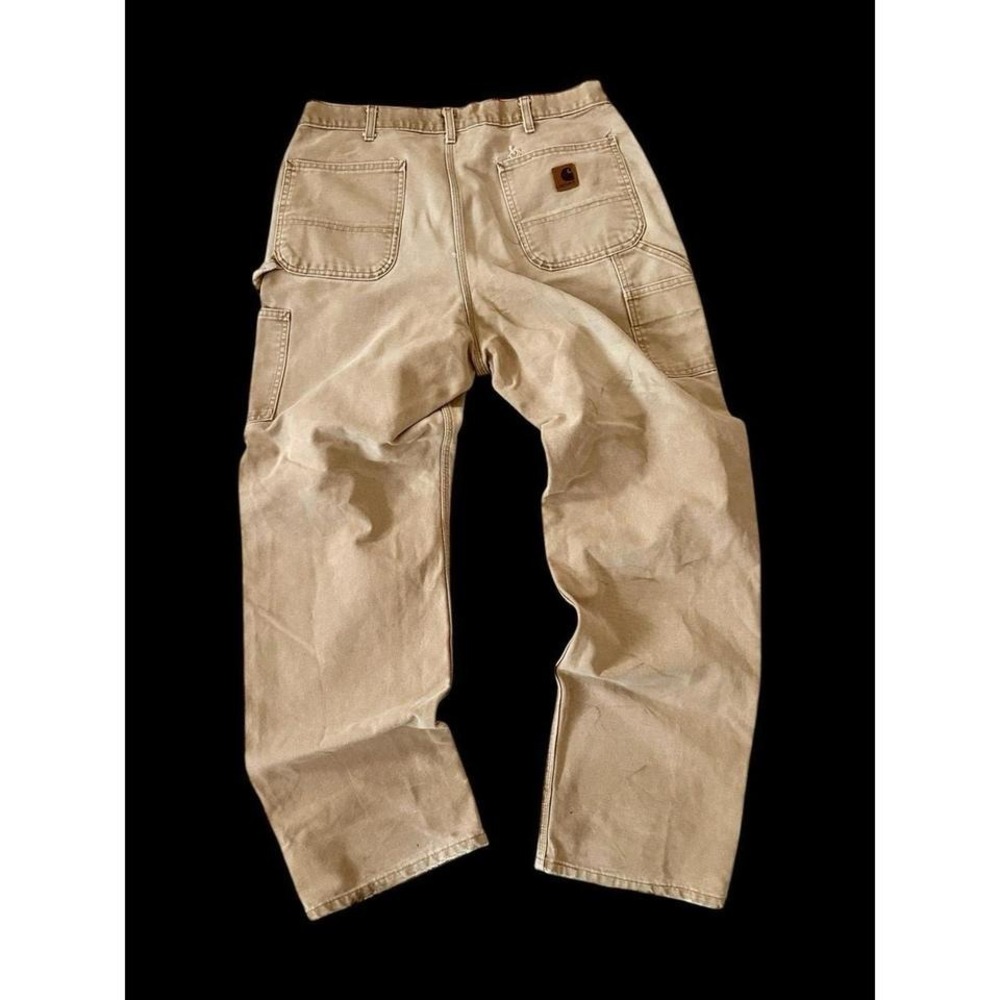 Sz 33.5x31 Vintage Carhartt Workwear Carpenter Pants Tan Khaki Distressed
